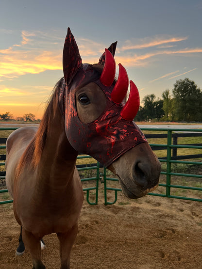 Crimson Red Triple Horn Dragon Costume Mask for Horses