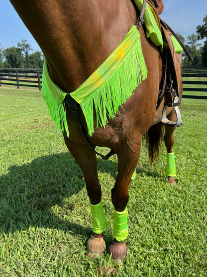 Neon Lime Green Holographic Breast Collar Cover with Chainette Fringe (Covers ONLY)