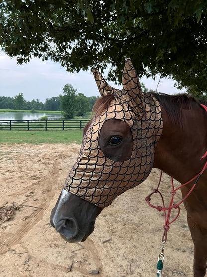 Gold Dragon Scale Spandex Face Mask for Horses