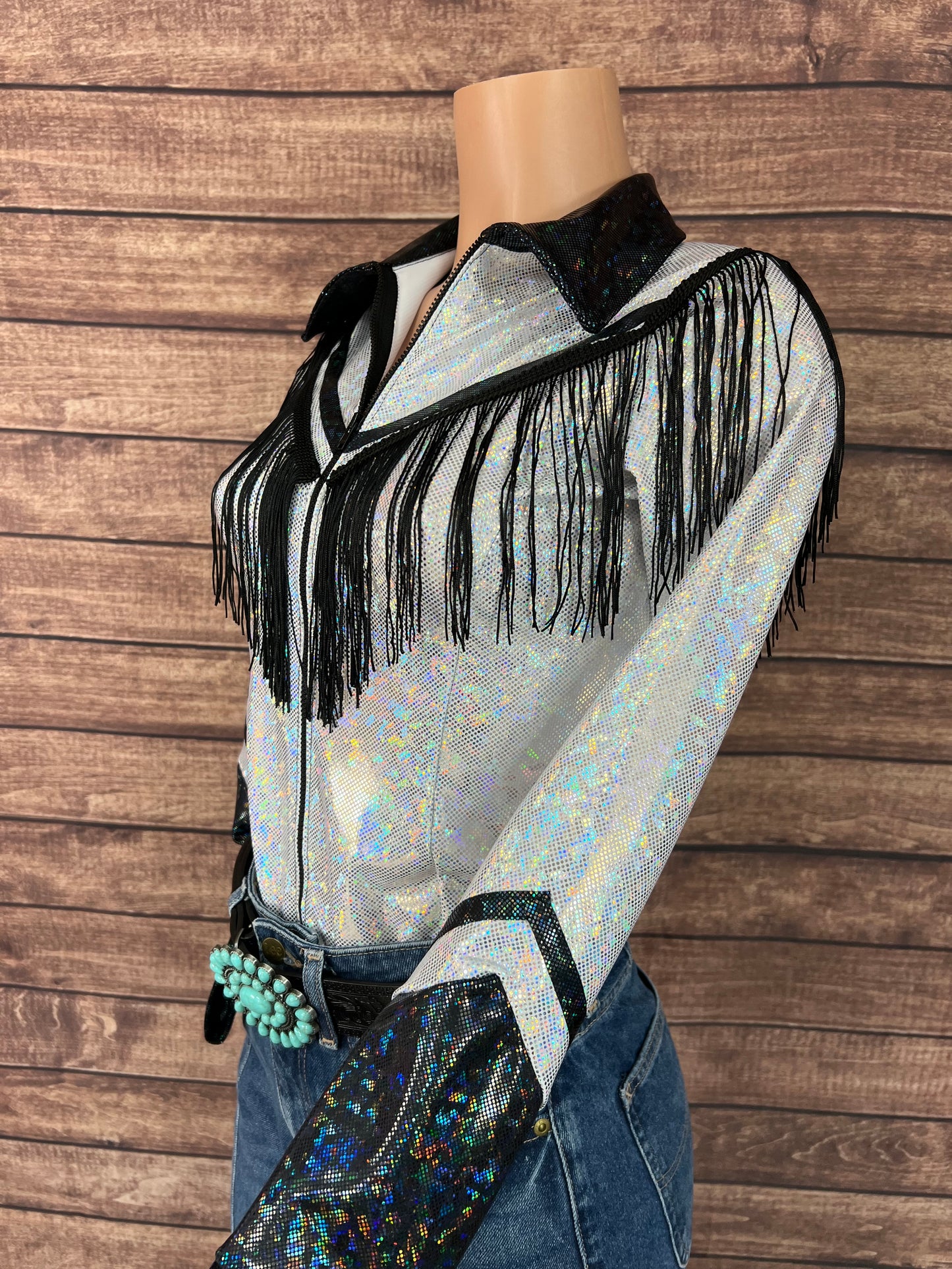 Houston Zipper Front Rodeo Shirt with Over the Shoulder Yoke Fringe