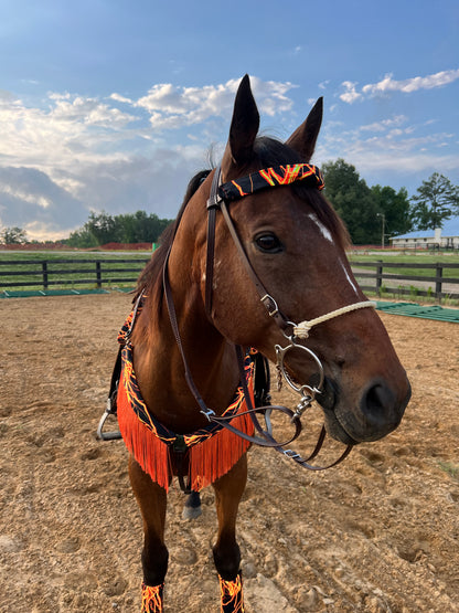Neon Orange Lightning Print Browband or Noseband Cover (ONE Cover Only)