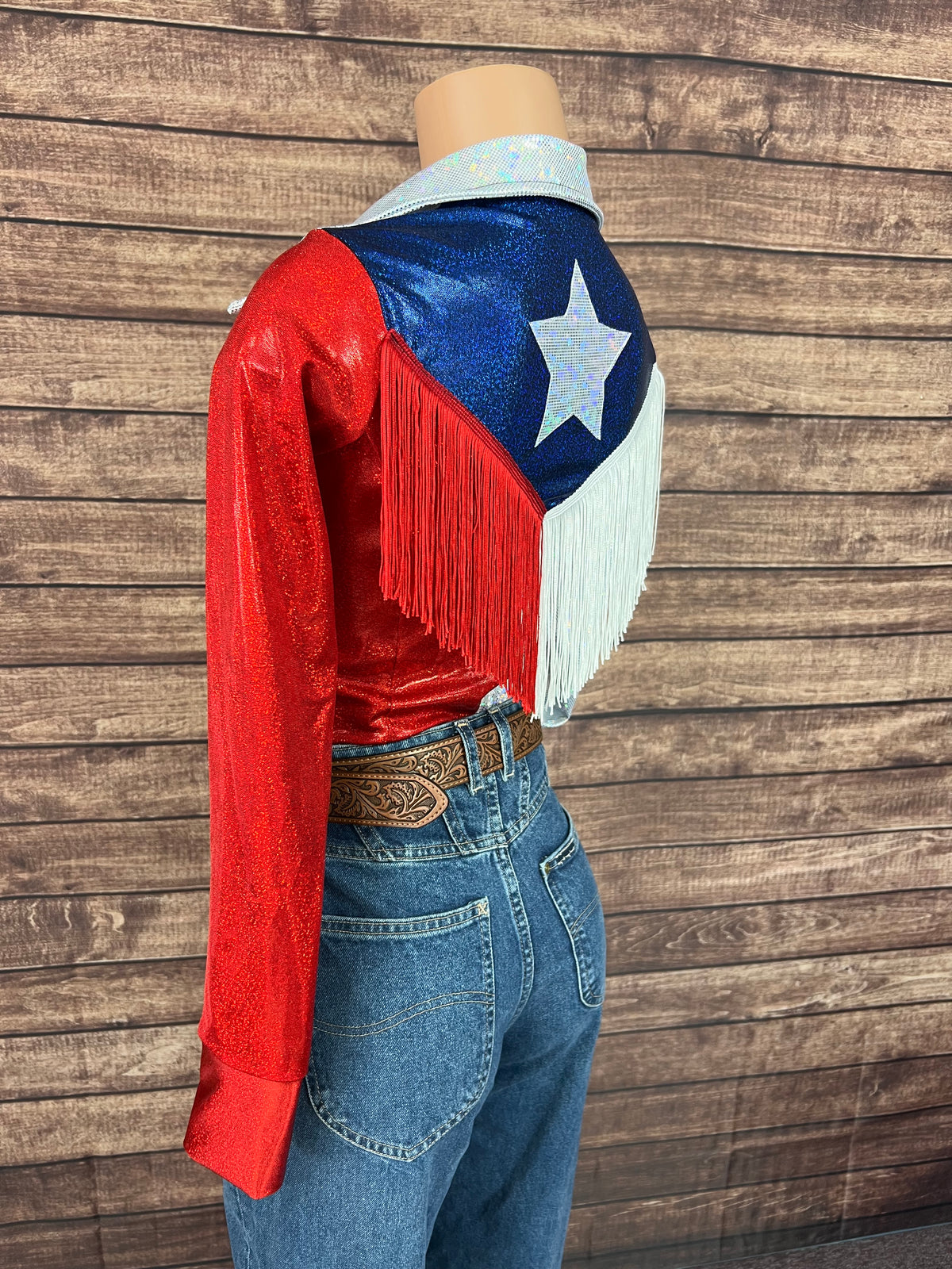 The Texan Zipper Front Rodeo Shirt with Star Applique and Back Yoke Fringe