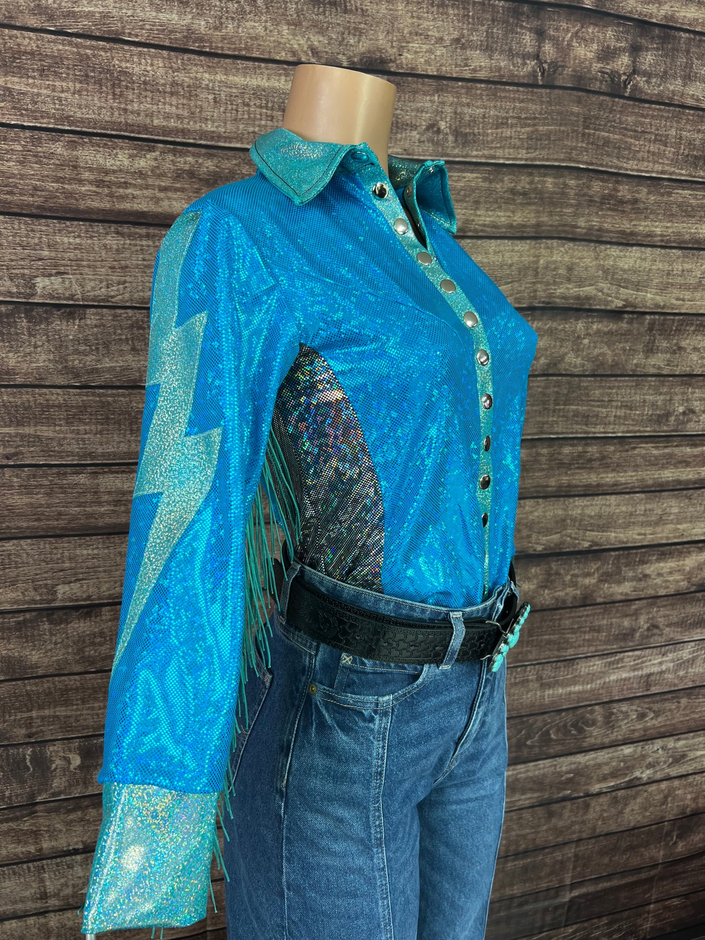 Turquoise Kaleidoscope Lightning Bolt Snap Front Rodeo Shirt
