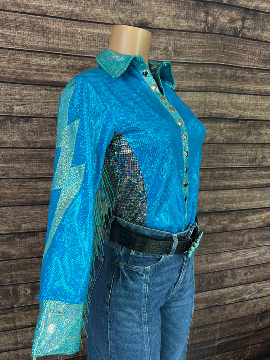 Turquoise Kaleidoscope Lightning Bolt Snap Front Rodeo Shirt