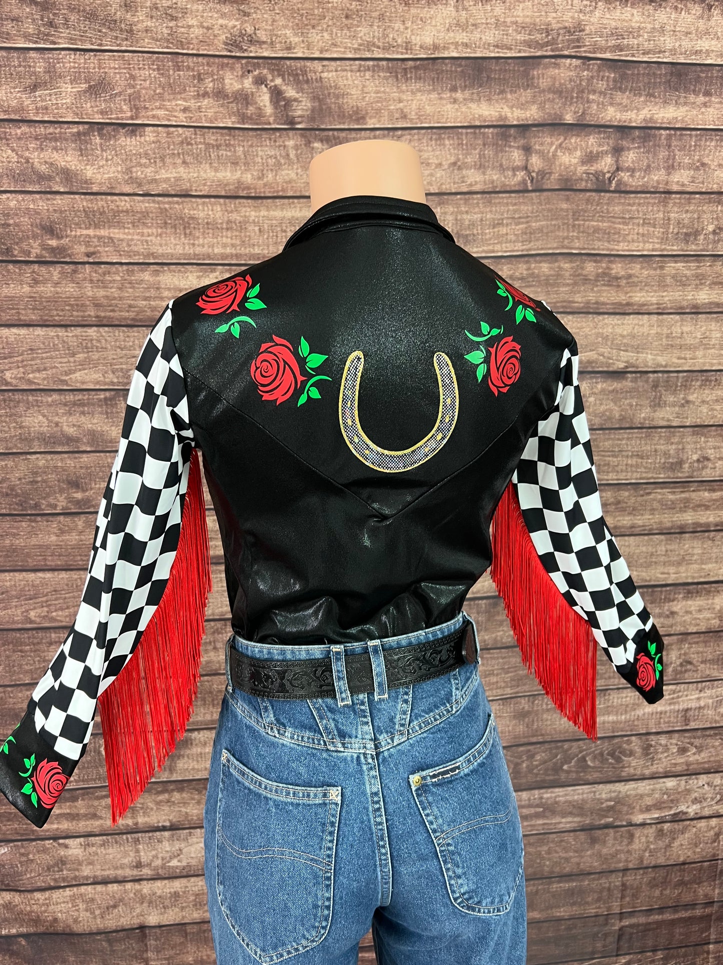 Run for the Roses Zipper Front Rodeo Shirt with Fringe