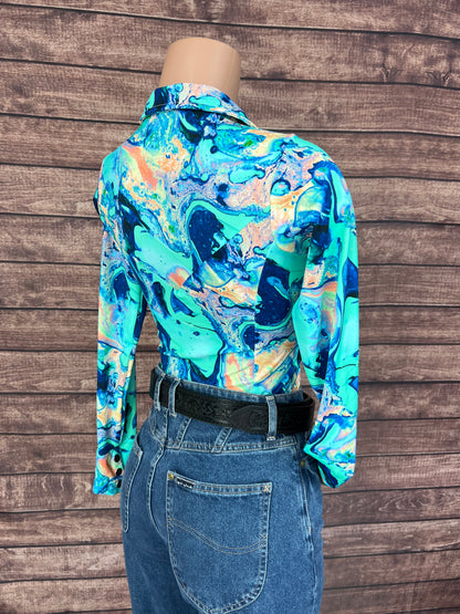 Lapis Lagoon Zipper Front Rodeo Shirt