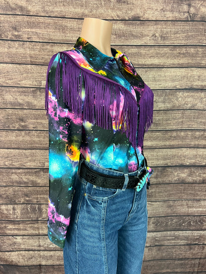 Twila Zipper Front Rodeo Shirt with Over the Shoulder Yoke Fringe