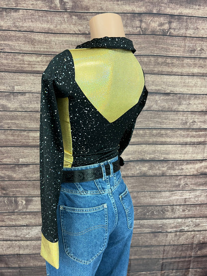 Gold and Black Rodeo Shirt with Zipper Front