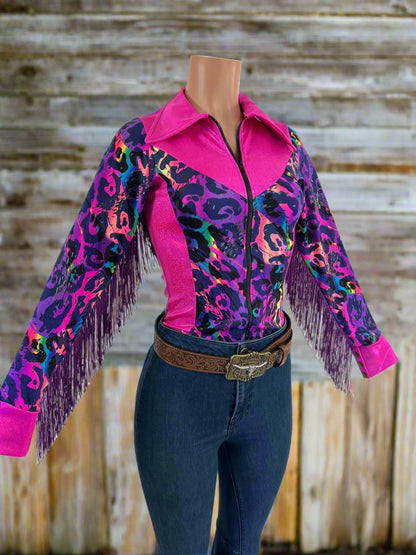 Neon Pink and Rainbow Leopard Rodeo Shirt Rodeo Shirt Riverside Rodeo Shirts 