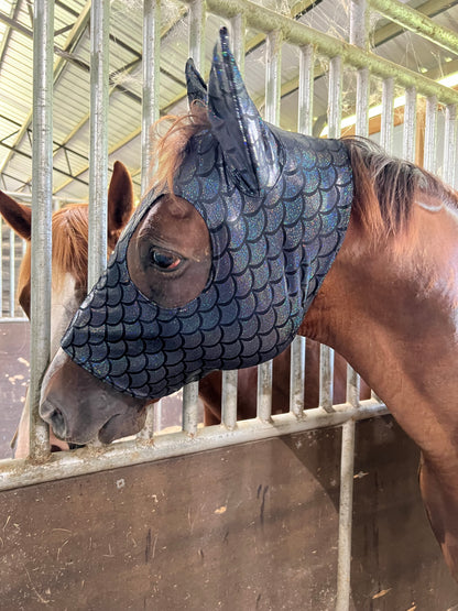 Black Dragon Scale Spandex Face Mask for Horses