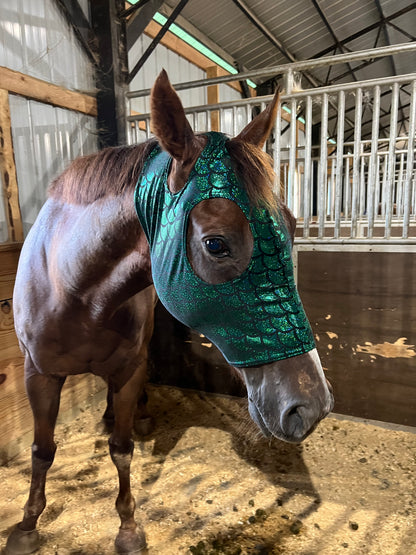 Green Dragon Scale Spandex Face Mask for Horses