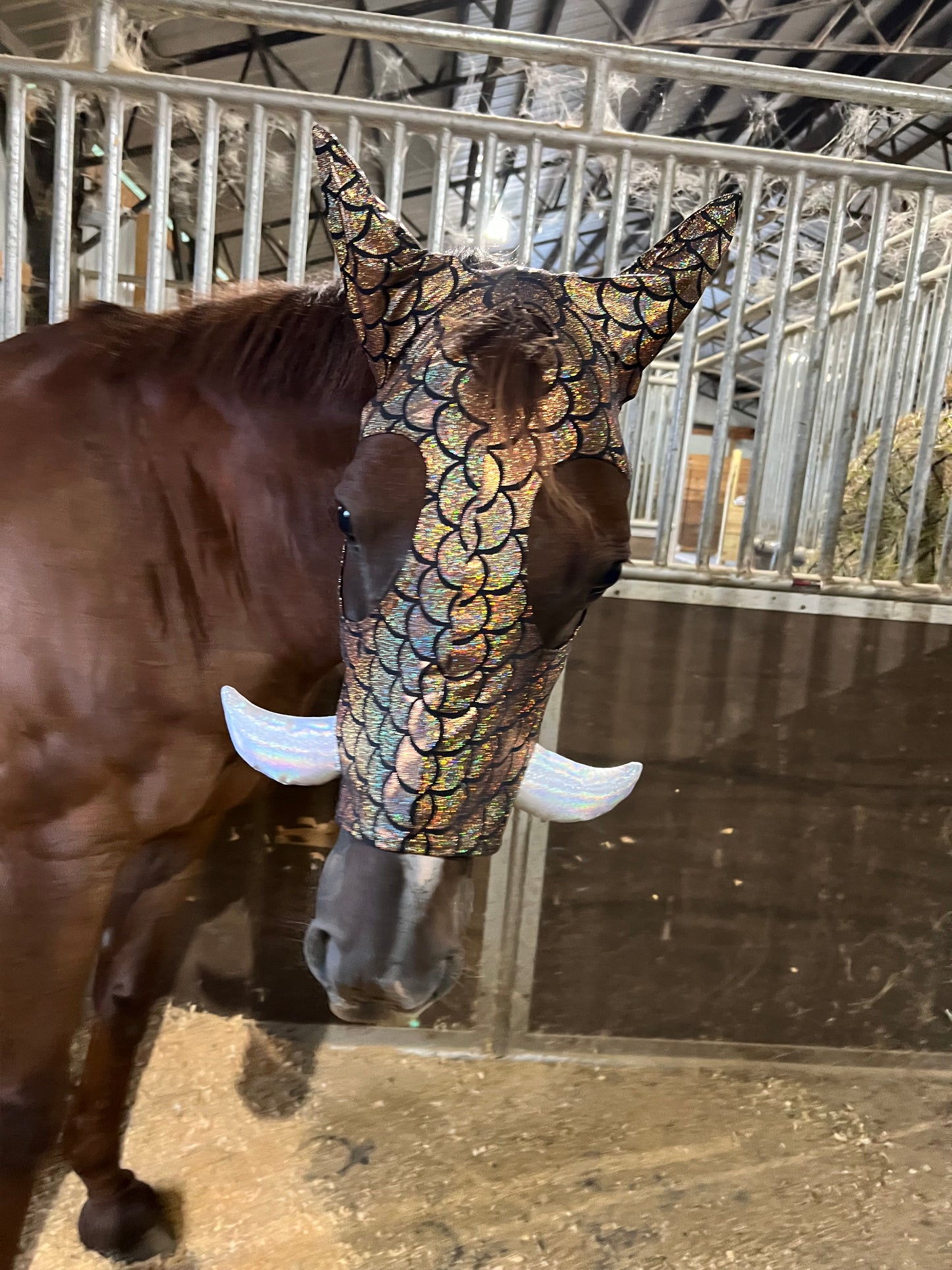 Gold Dragon Scale WartHog Costume Mask for Horses