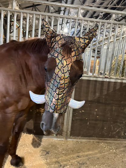 Gold Dragon Scale WartHog Costume Mask for Horses