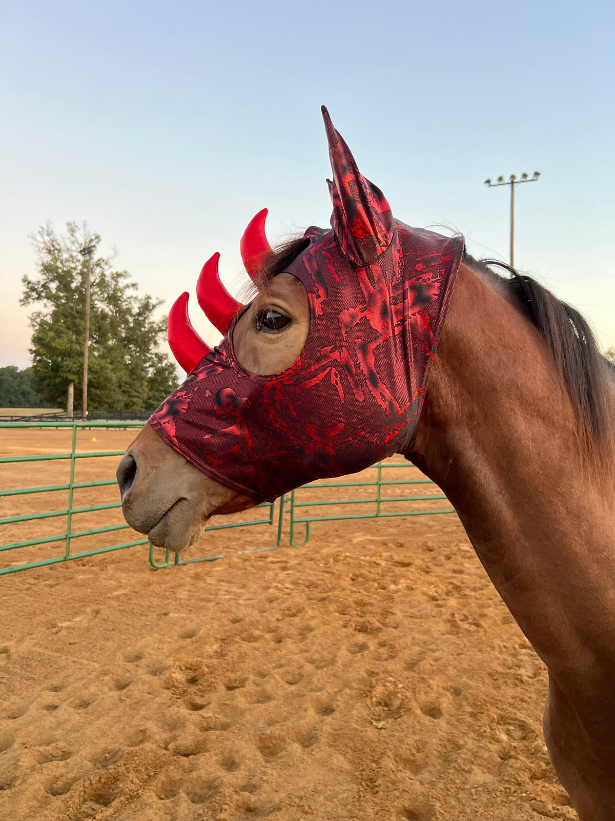 Crimson Red Triple Horn Dragon Costume Mask for Horses