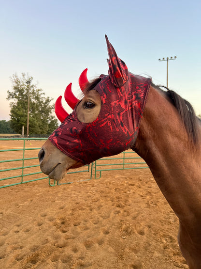 Crimson Red Triple Horn Dragon Costume Mask for Horses