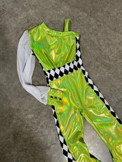 Kids Neon Green and Diamond One Sleeve Trick Rider Jumpsuit