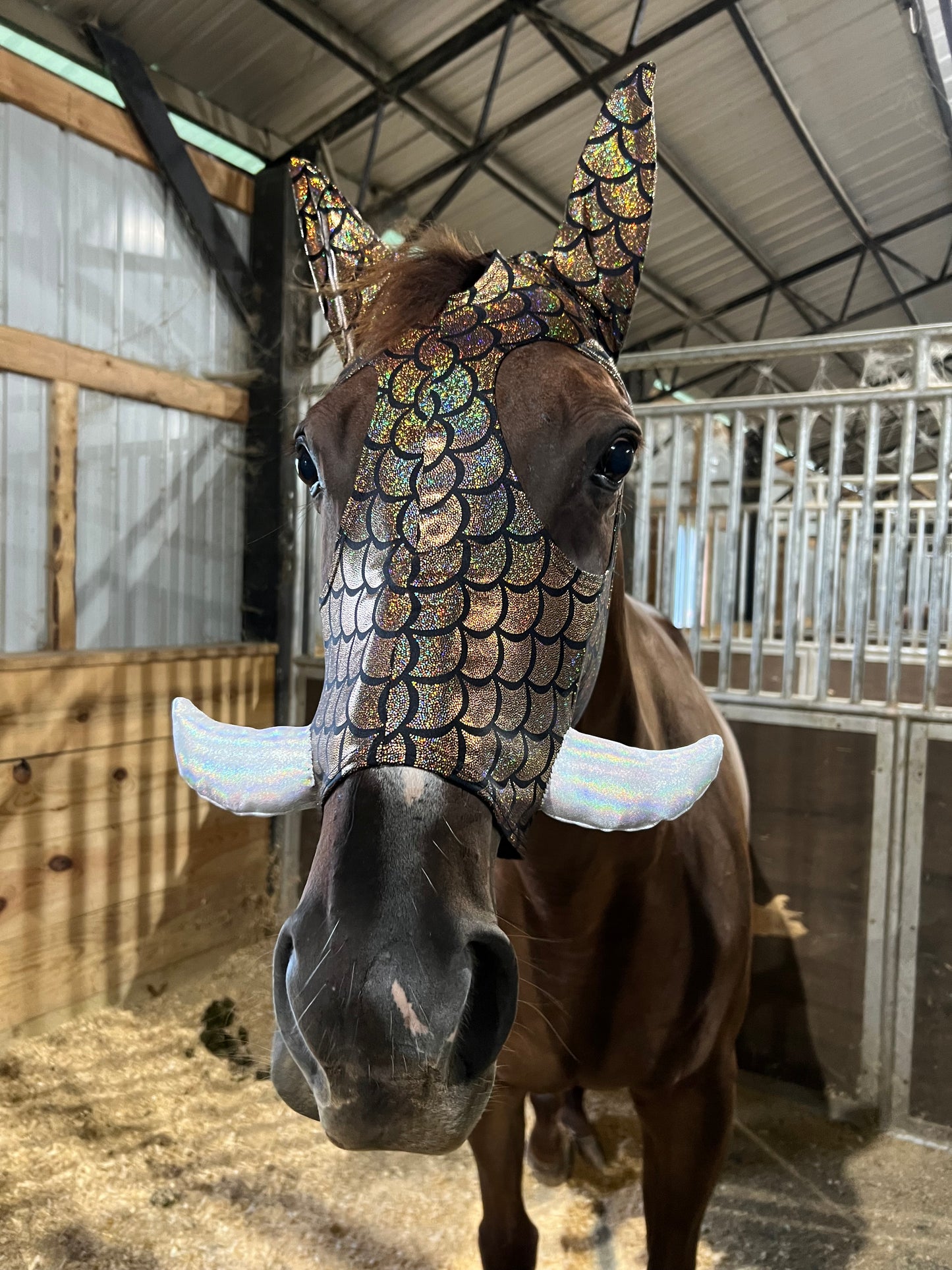 Gold Dragon Scale WartHog Costume Mask for Horses