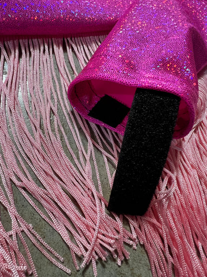 Neon Pink Sparkly Jewel Holographic Breast Collar Cover with Baby Pink Chainette Fringe (Covers ONLY)