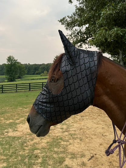 Black Dragon Scale Spandex Face Mask for Horses