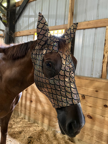 Gold Dragon Scale Spandex Face Mask for Horses