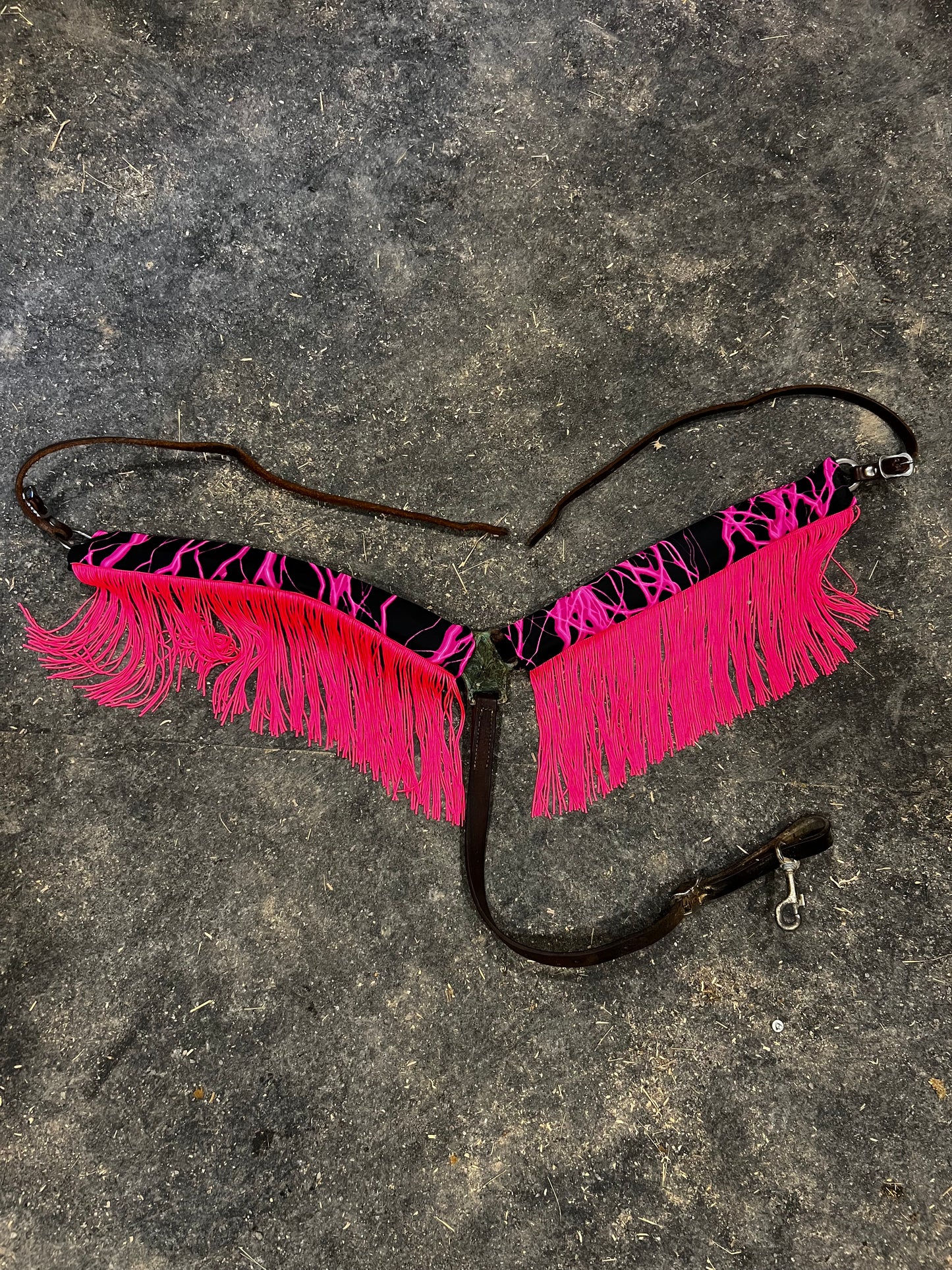 Neon Pink Lightning Breast Collar Cover with Chainette Fringe (Covers ONLY)