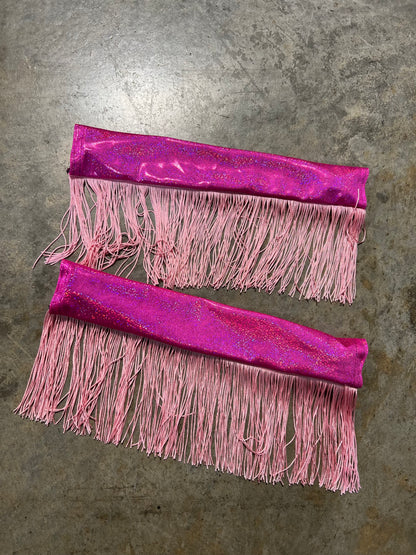 Neon Pink Sparkly Jewel Holographic Breast Collar Cover with Baby Pink Chainette Fringe (Covers ONLY)