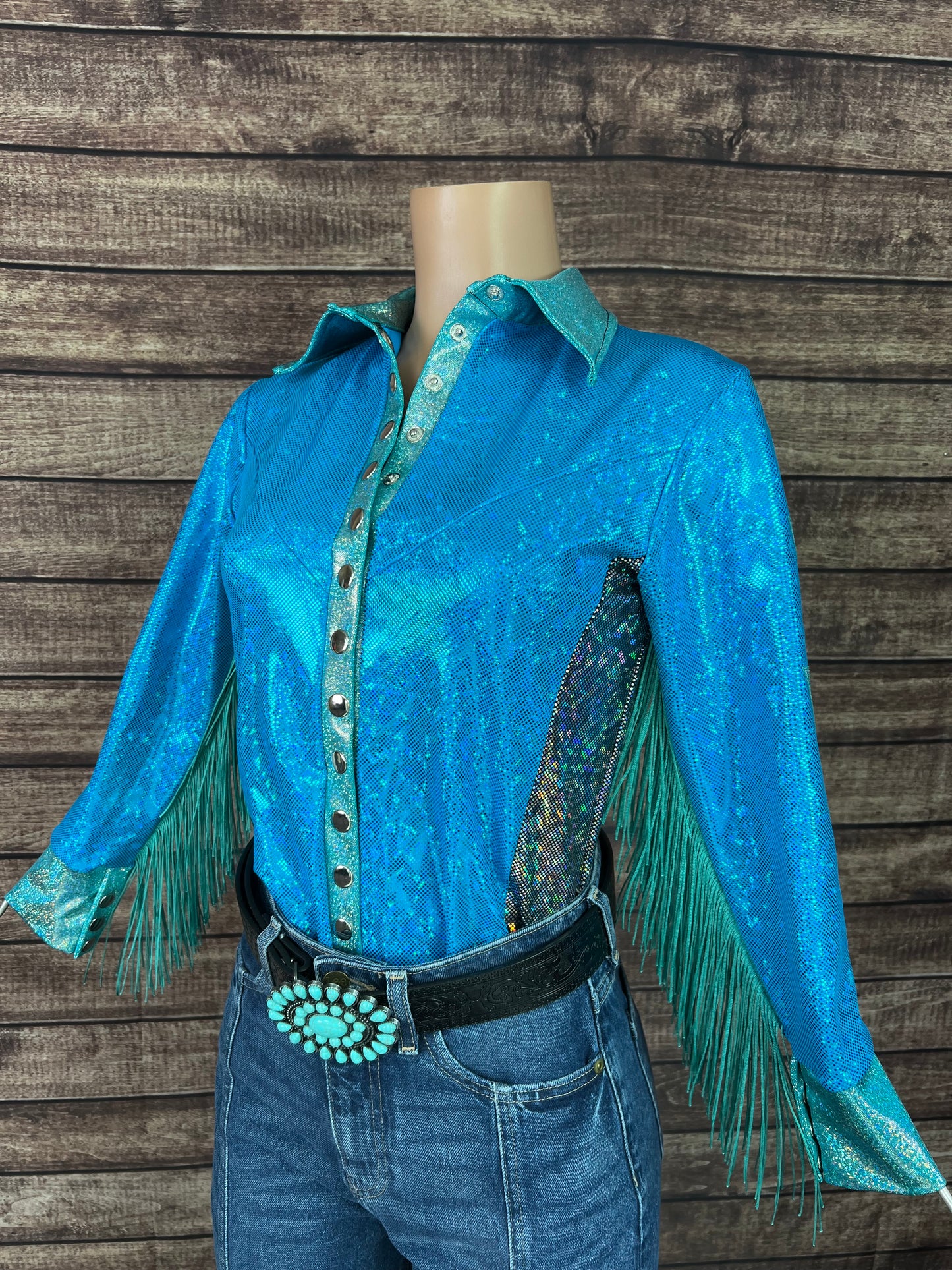 Turquoise Kaleidoscope Lightning Bolt Snap Front Rodeo Shirt