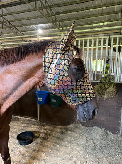 Gold Dragon Scale Spandex Face Mask for Horses