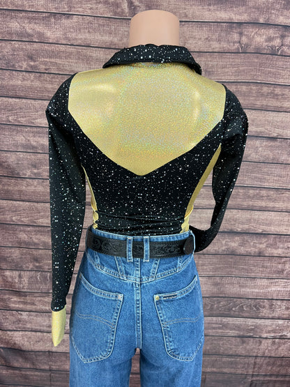 Gold and Black Rodeo Shirt with Zipper Front