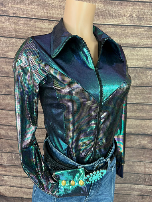 Oil Slick and Scarab Holographic Rodeo Shirt