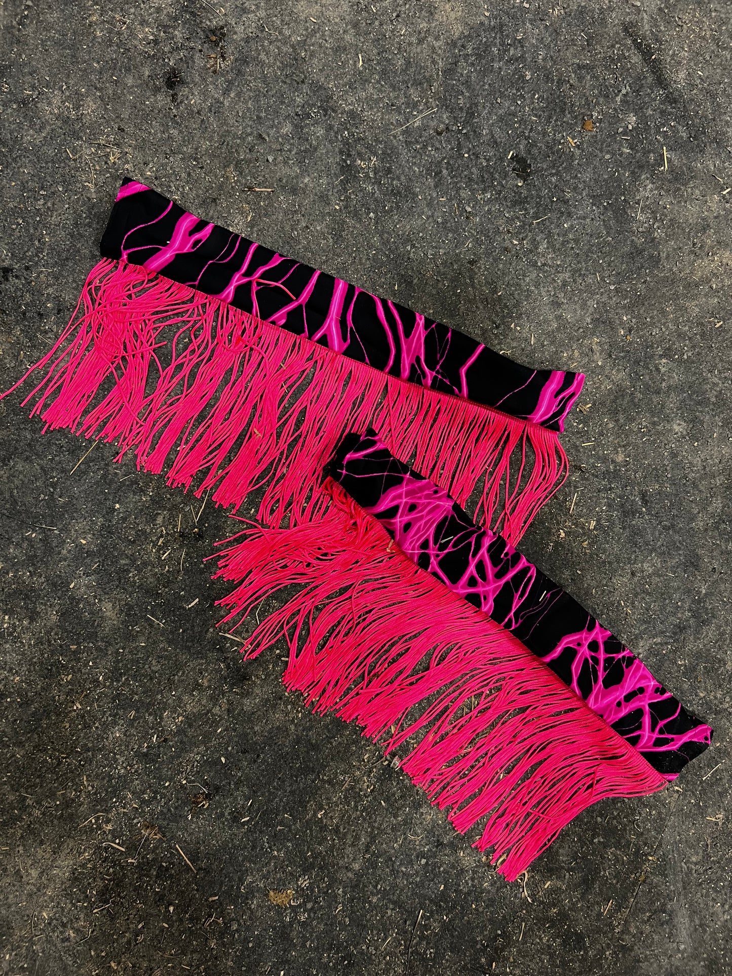Neon Pink Lightning Breast Collar Cover with Chainette Fringe (Covers ONLY)