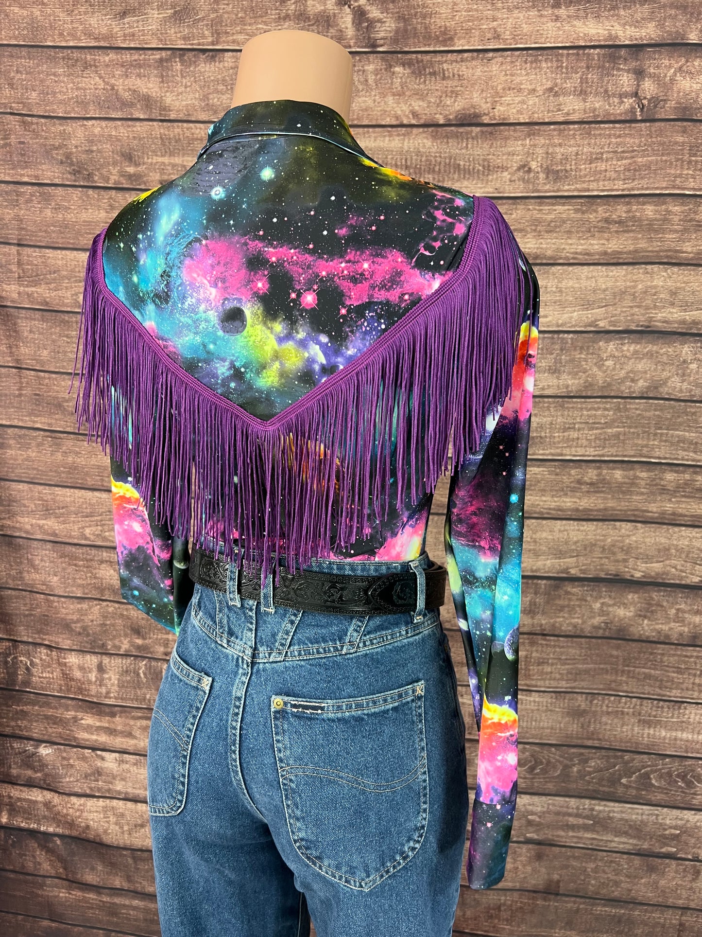 Twila Zipper Front Rodeo Shirt with Over the Shoulder Yoke Fringe