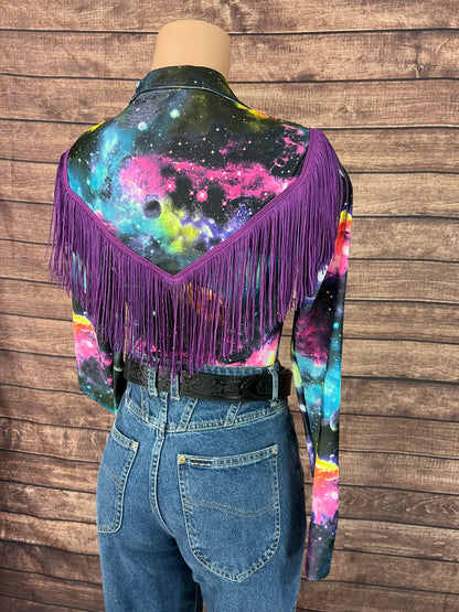 Twila Zipper Front Rodeo Shirt with Over the Shoulder Yoke Fringe
