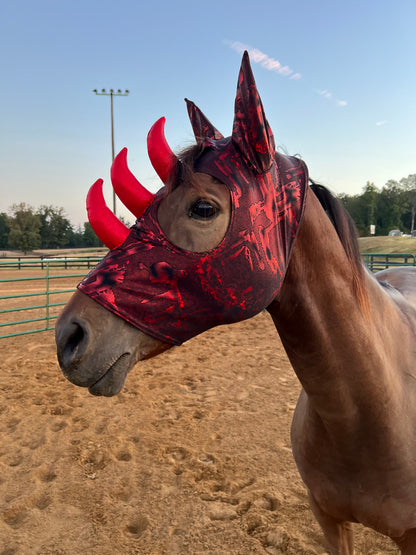Crimson Red Triple Horn Dragon Costume Mask for Horses