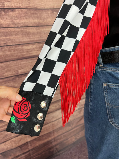 Run for the Roses Zipper Front Rodeo Shirt with Fringe