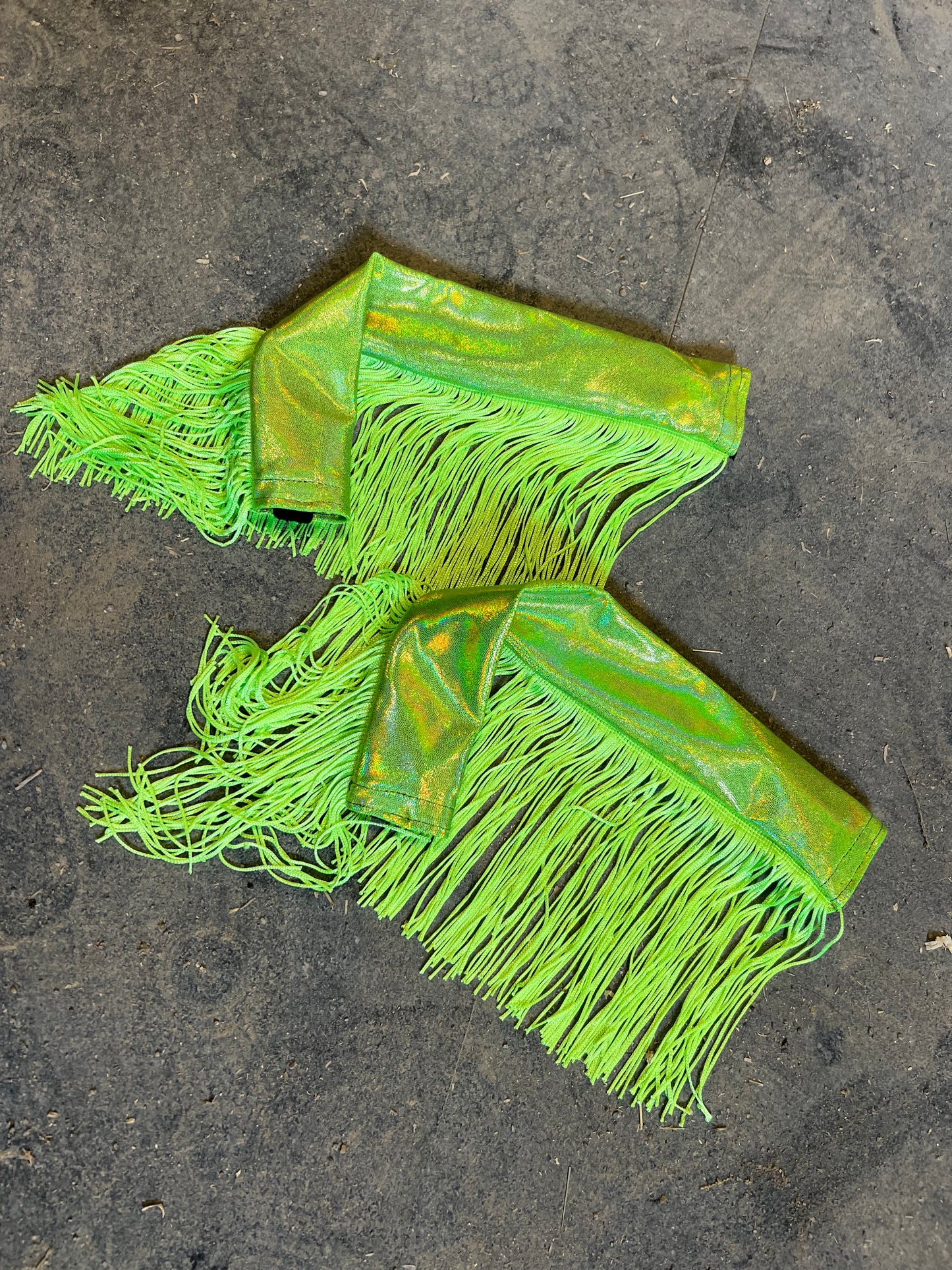 Neon Lime Green Holographic Breast Collar Cover with Chainette Fringe (Covers ONLY)