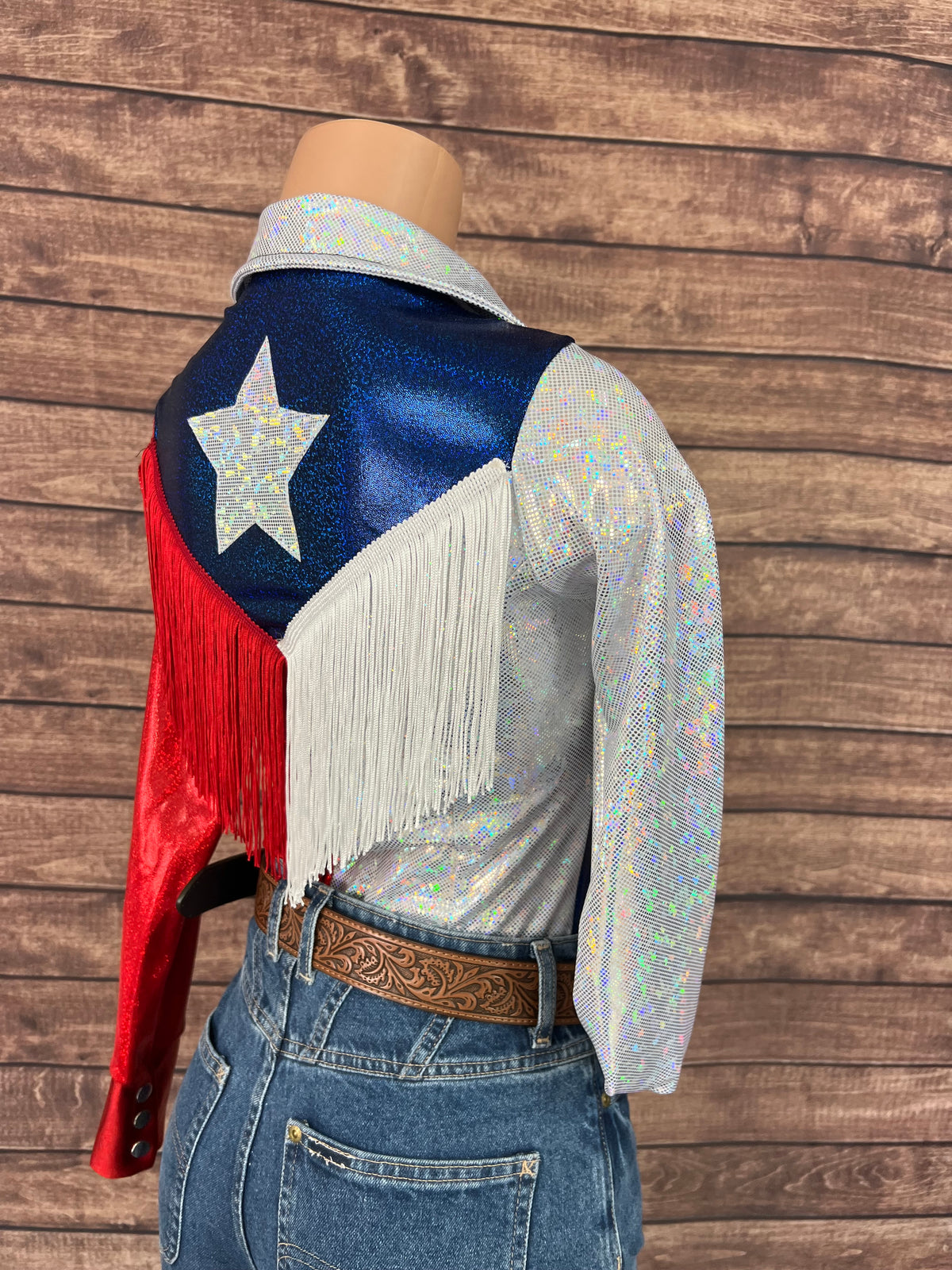 The Texan Zipper Front Rodeo Shirt with Star Applique and Back Yoke Fringe