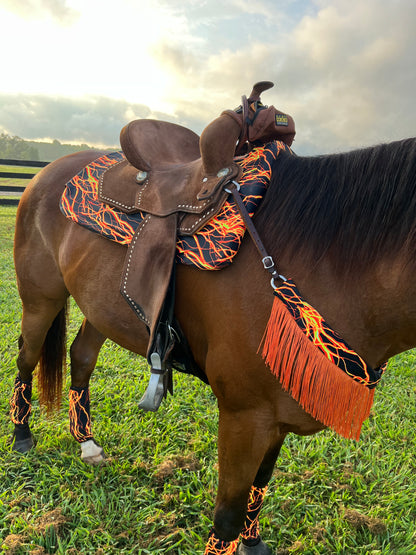 Western Saddle Pad COVER in Neon Orange Lightning (Saddle Pad Cover Only)