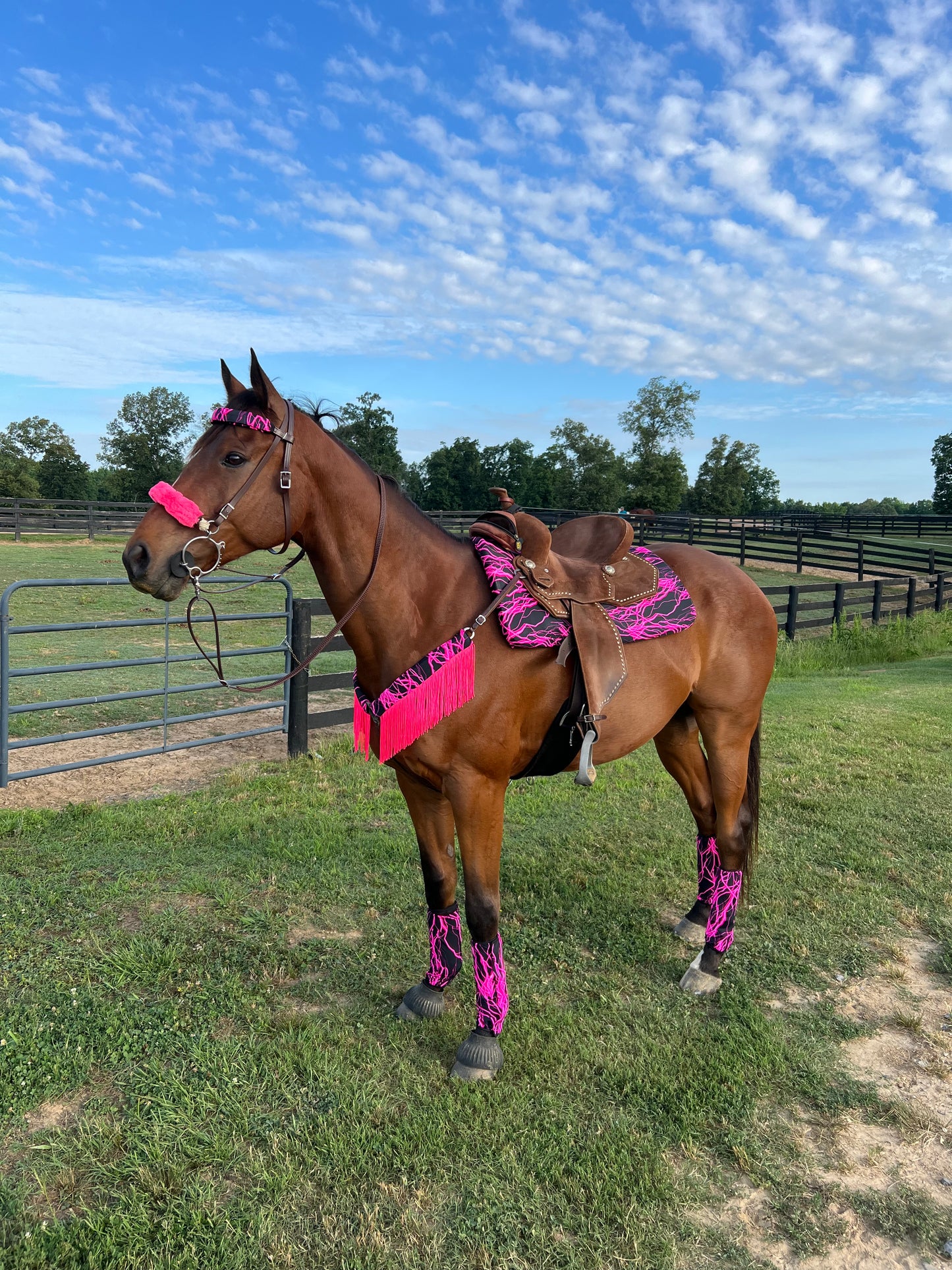 Western Saddle Pad COVER in Neon Pink Lightning (Saddle Pad Cover Only)