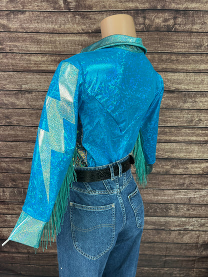 Turquoise Kaleidoscope Lightning Bolt Snap Front Rodeo Shirt