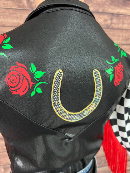 Run for the Roses Zipper Front Rodeo Shirt with Fringe