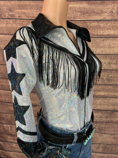 Houston Zipper Front Rodeo Shirt with Over the Shoulder Yoke Fringe