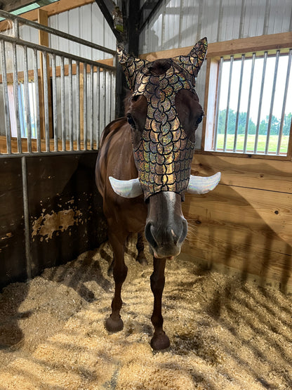 Gold Dragon Scale WartHog Costume Mask for Horses