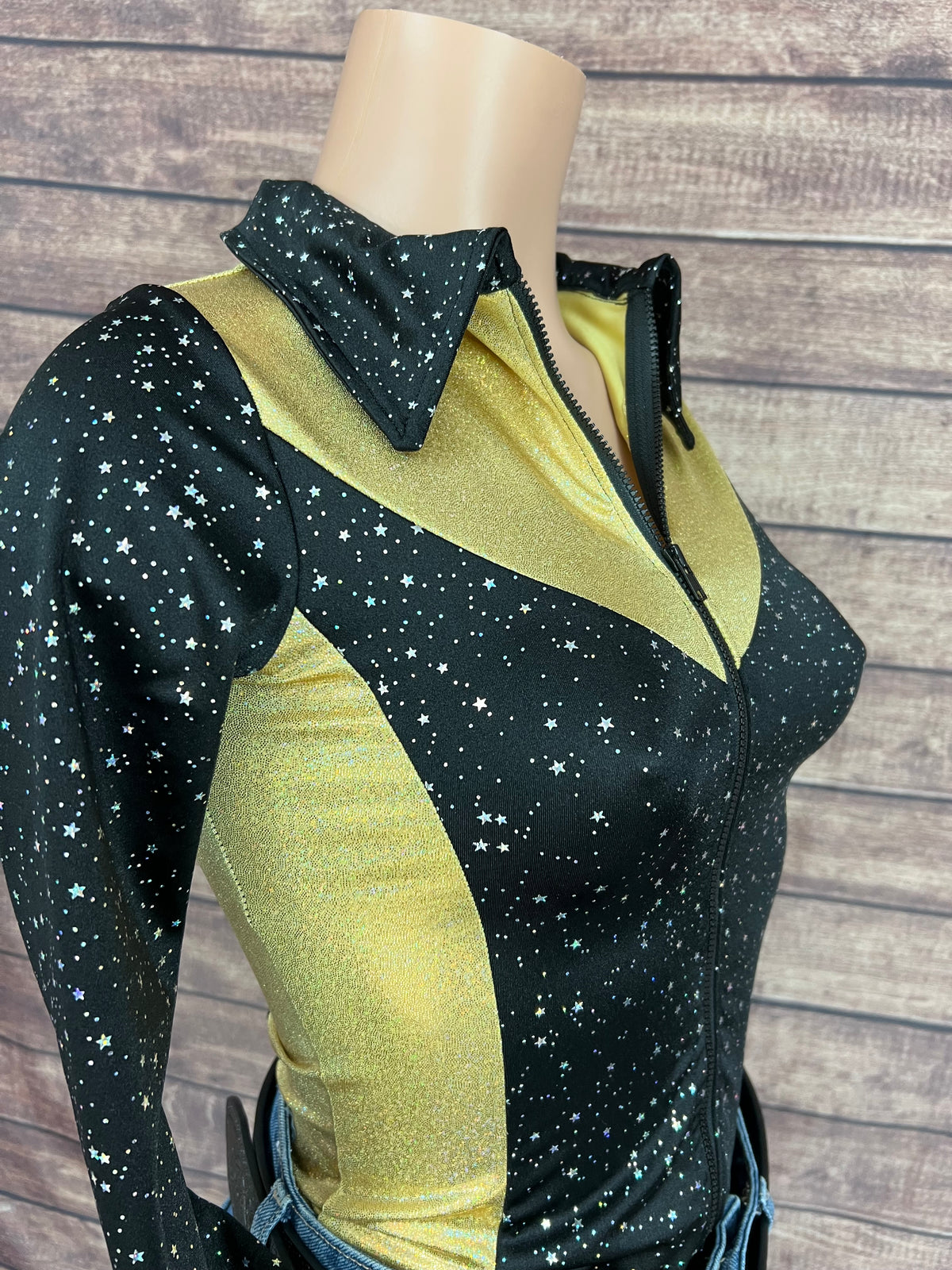 Gold and Black Rodeo Shirt with Zipper Front