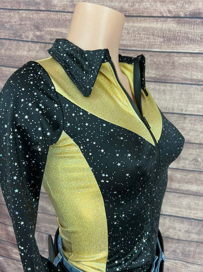 Gold and Black Rodeo Shirt with Zipper Front