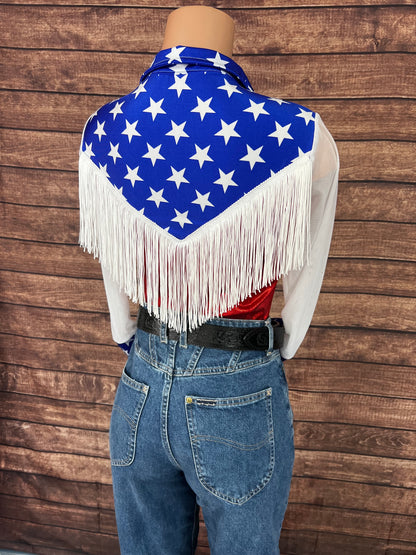 Independence Mesh Sleeve, Zipper Front Rodeo Shirt with Yoke Fringe