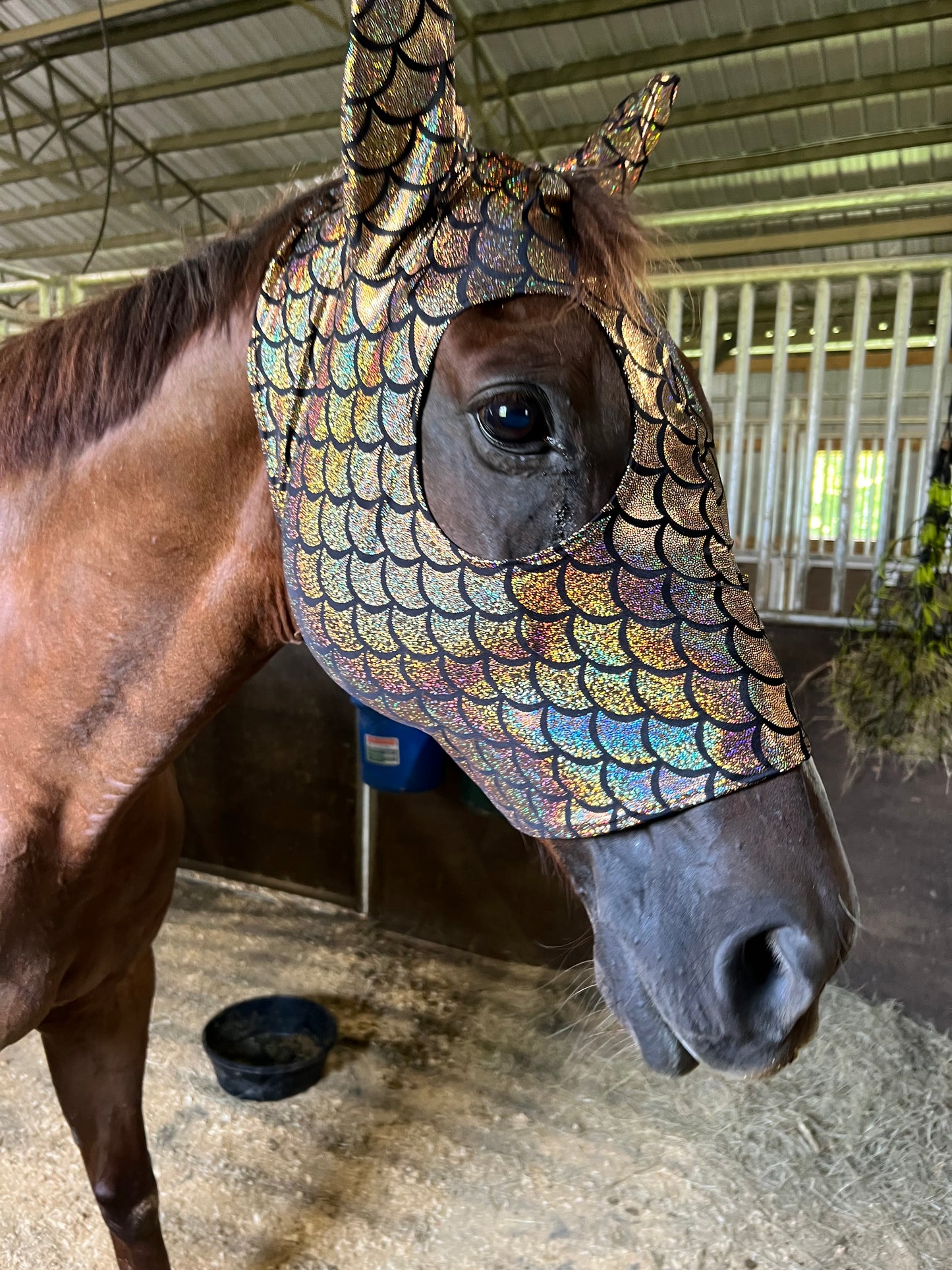 Gold Dragon Scale Spandex Face Mask for Horses