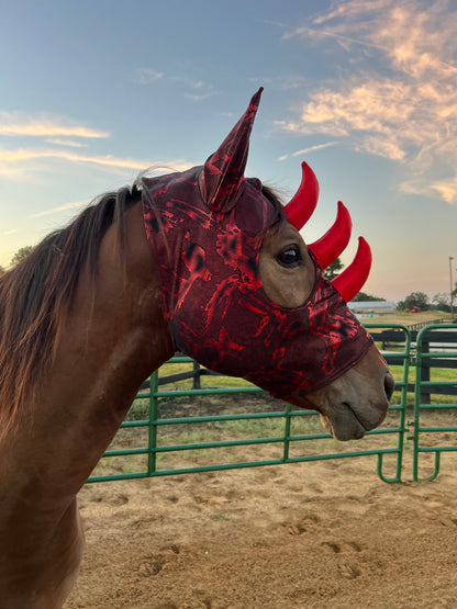 Crimson Red Triple Horn Dragon Costume Mask for Horses