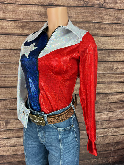 The Texan Zipper Front Rodeo Shirt with Star Applique and Back Yoke Fringe