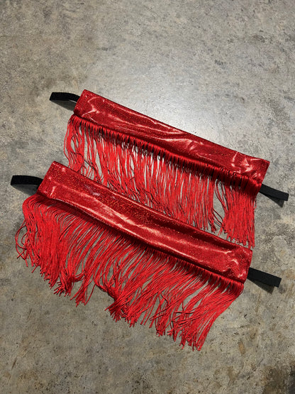 Red Sparkly Jewel Holographic Breast Collar Cover with Red Chainette Fringe (Covers ONLY)